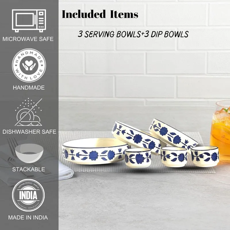 Desi Chic Ceramic Snack Bowls (Blue,White, 300 mL Each) - Set Of Six media 4