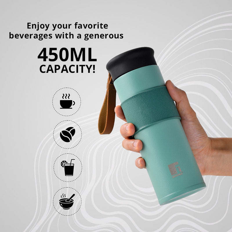 Bergner Walking Mountain Mist Thermosteel Hot And Cold Flask (Green) - 450 mL media 6
