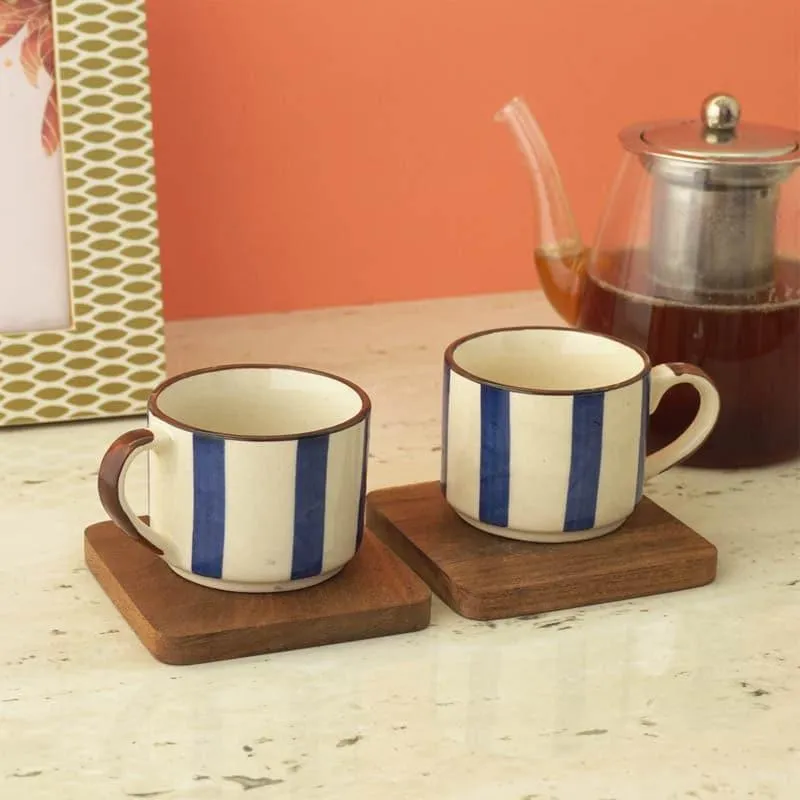 Stripe Ceramic Tea Cup (150 mL) - Two Piece Set media 1