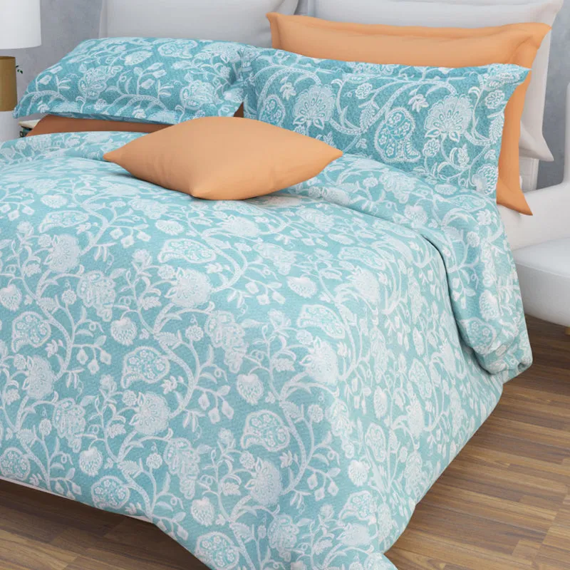 Dream Vines Cotton Bedsheet (Sky Blue) - 144 TC media 5