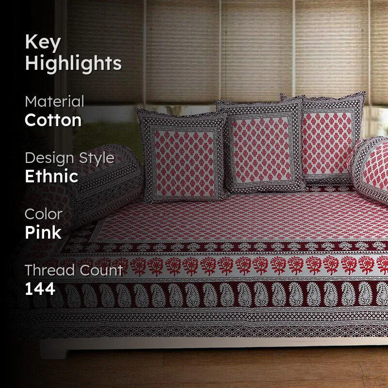 Mouparna Printed Diwan Set (Pink & Maroon) - Six Piece Set media 2