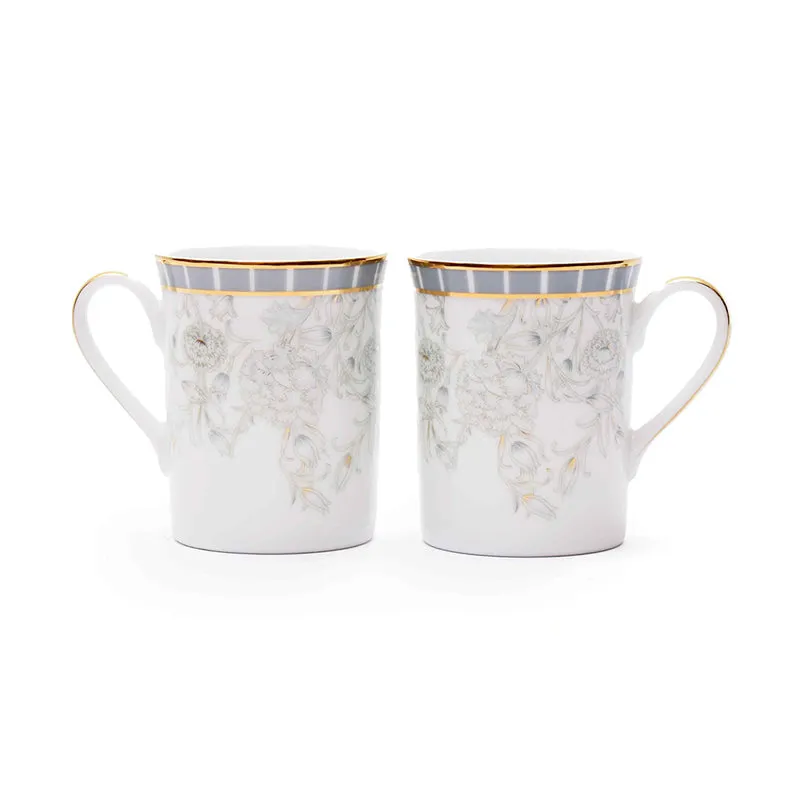 Gilded Iris Classic 24k Gold Brushed Porcelain Coffee Mug (300 mL Each/Grey) - Set Of Six media 4