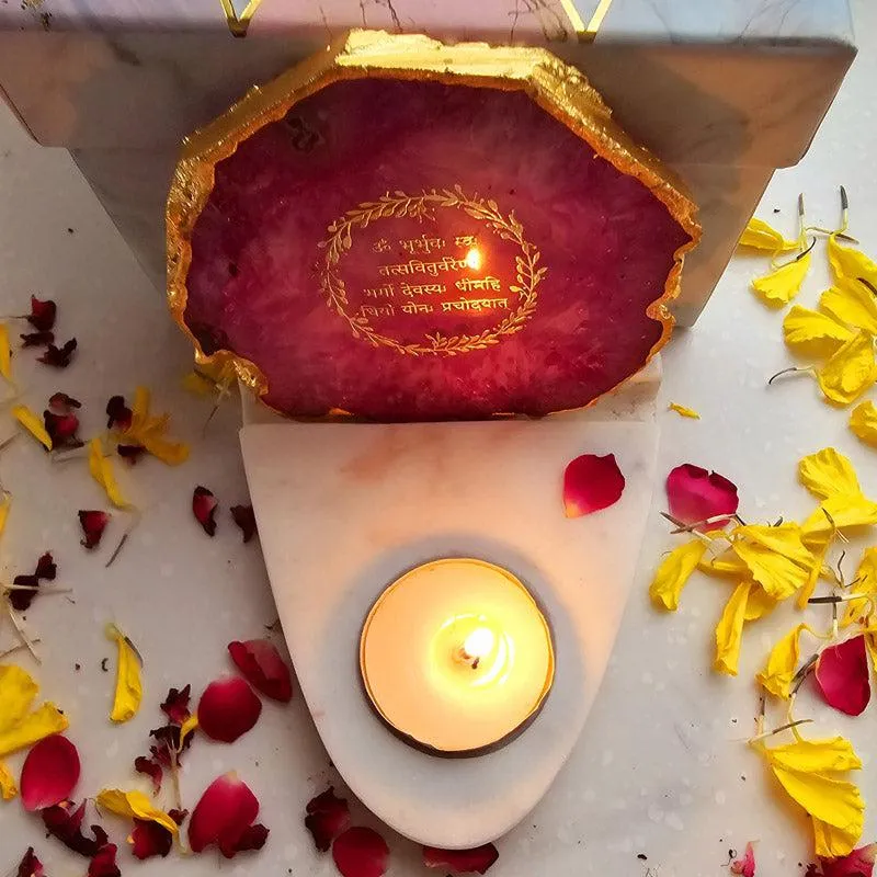 Gayathri Mantra Agate & Marble Tealight Candle Holder - Pink media 4