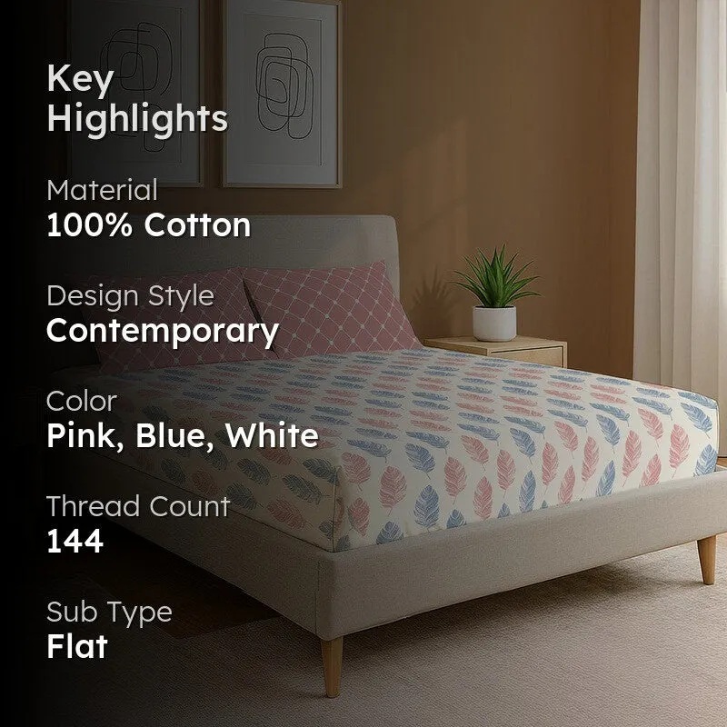 Urban Space Graceful Petals Cotton Bedsheet (Pink) - 144 TC media 2