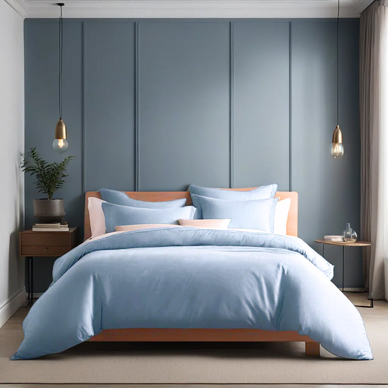 Moonweave Solid Cotton Bedsheet (Pale Blue) - 400 TC media 6