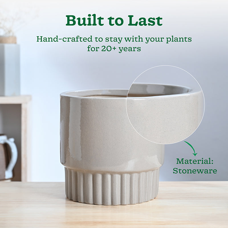 Ugaoo Sleepy Sprout Round Ceramic Planter - Beige media 3