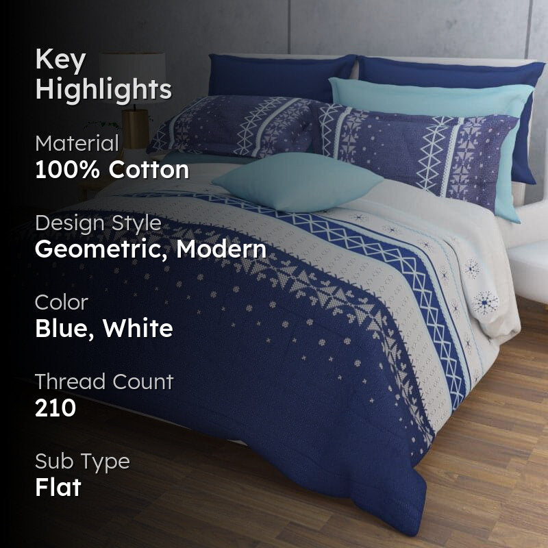 Mazaya Stripe Cotton Bedsheet (Blue) - 210 TC media 2