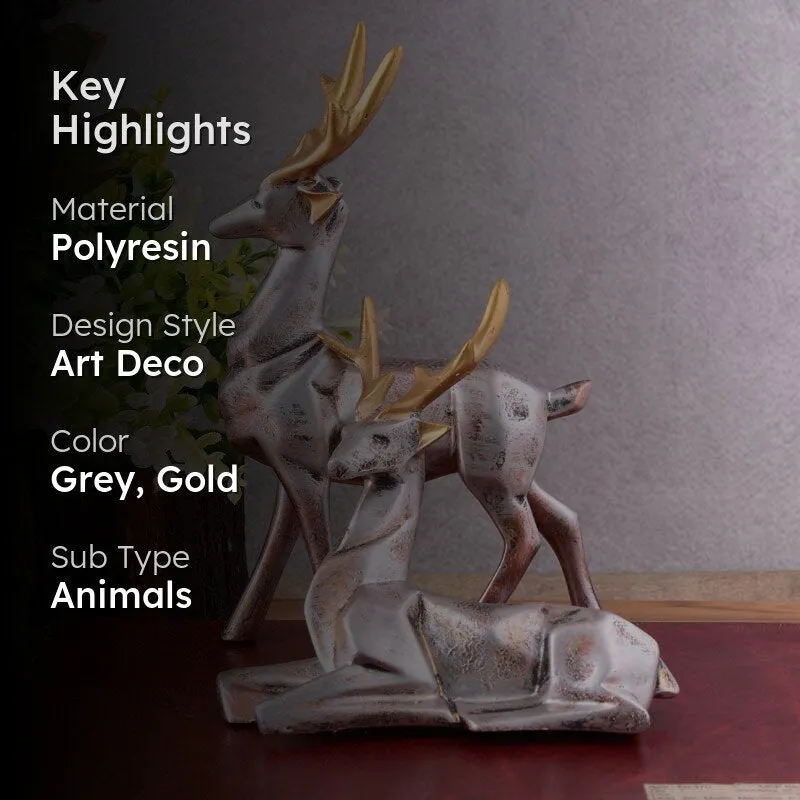 Opulent Stag Painted Polyresin Show Piece (Silver Grey) - Set Of Two media 2