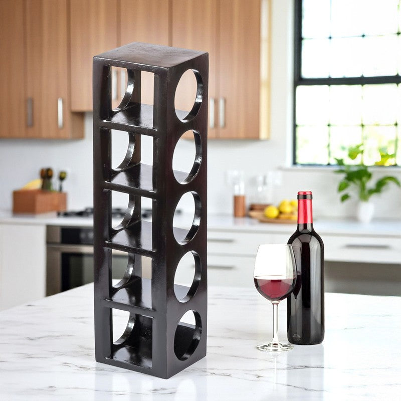 Zverox Sheesham Wooden Wine Rack - Black