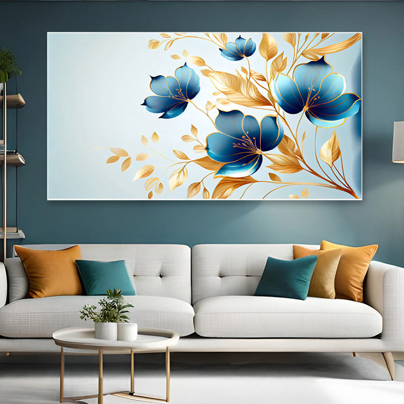 Magna Blue Floral Canvas Wall Painting