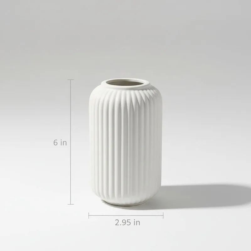 Floris Ribbed Flower Ceramic Vase - White media 9