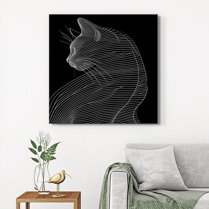 Cat Line Art Wall Painting