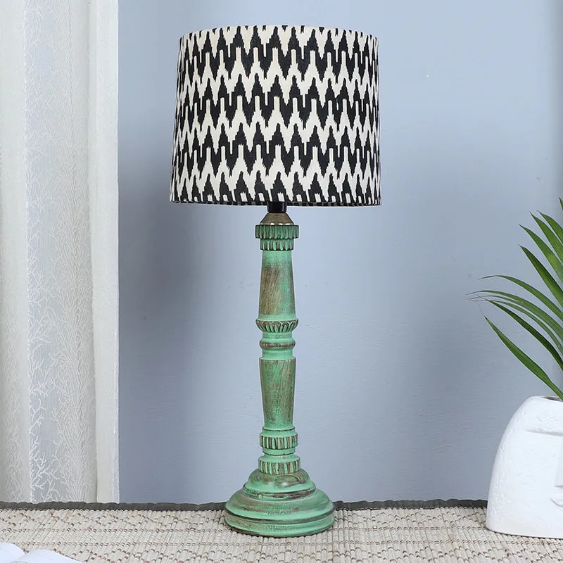 Chevronic Twist Printed Mango Wood Table Lamp - Black,White,Green media 2