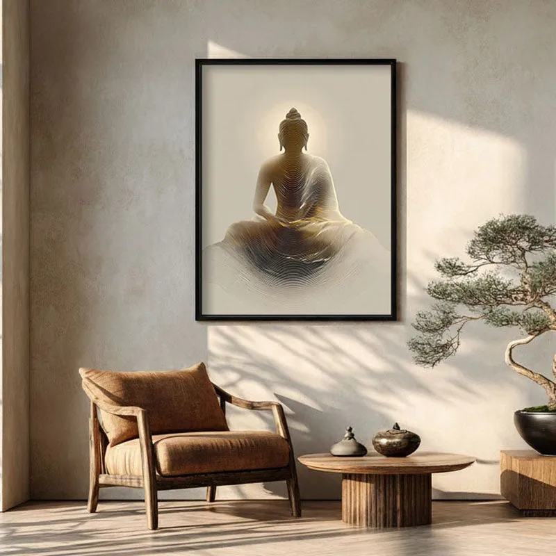 Buddha Seated in Radiance Archival Paper Wall Painting With Black Frame media 1