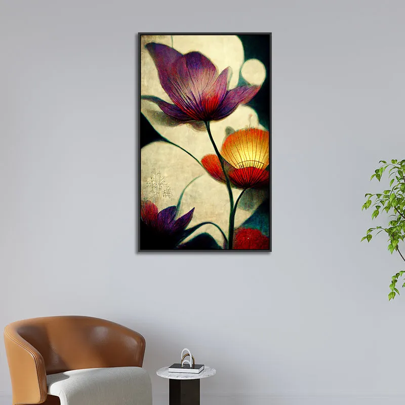 Bruised Ivory Petals Floral Canvas Wall Painting With Frame - Black media 5