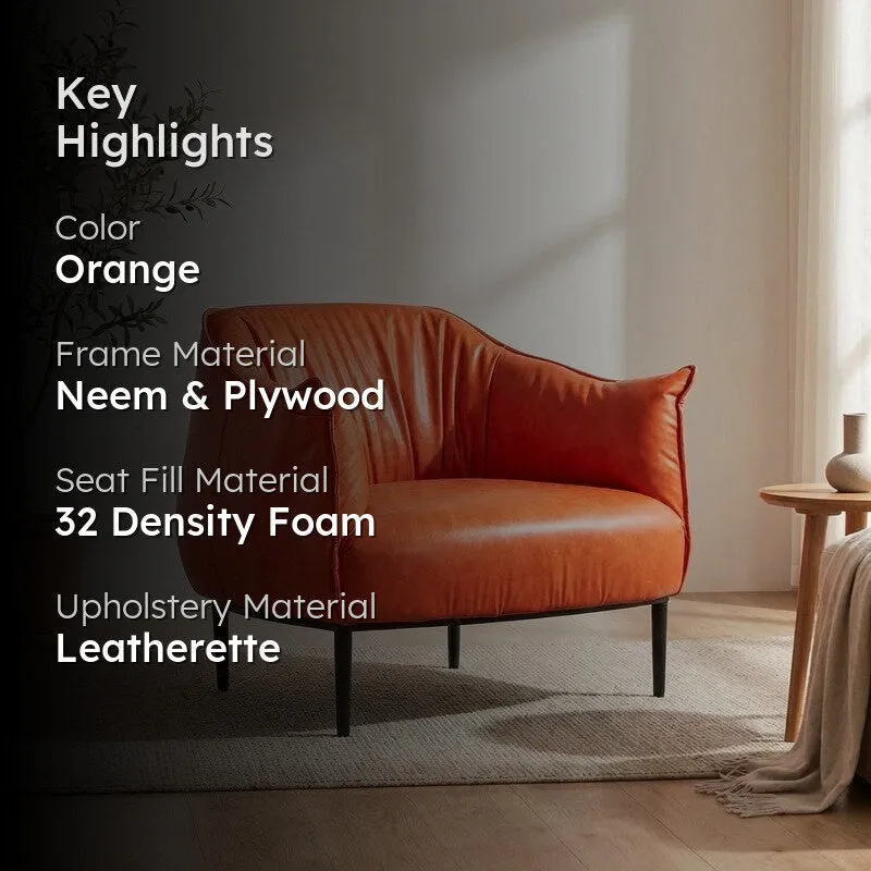 Elvora Neem Wood Accent Chair - Orange media 2