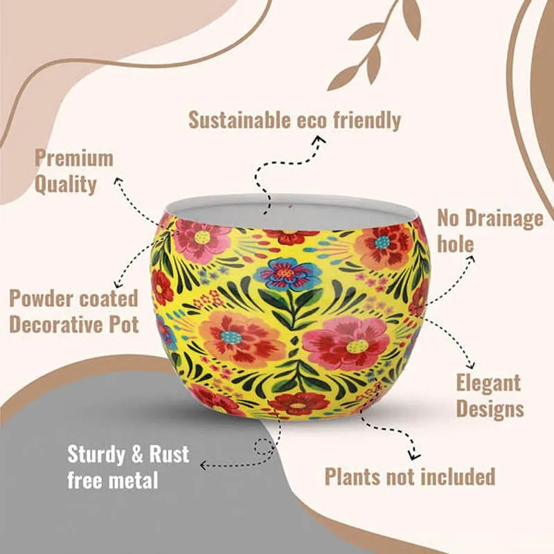 Single yellow floral planter with glossy finish