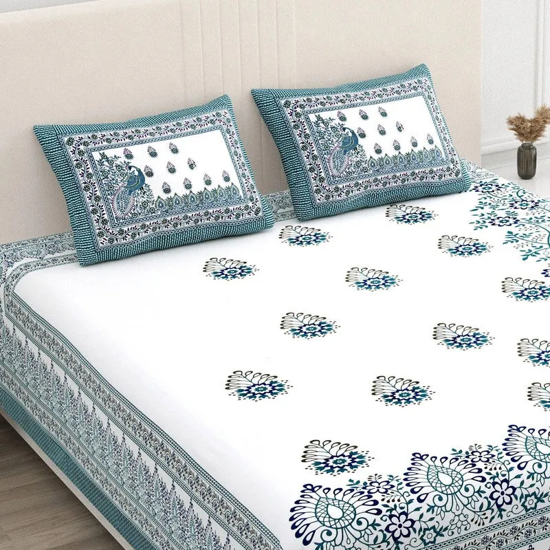 Nestor Cotton Bedsheet (White,Blue,Brown) - 240 TC media 3