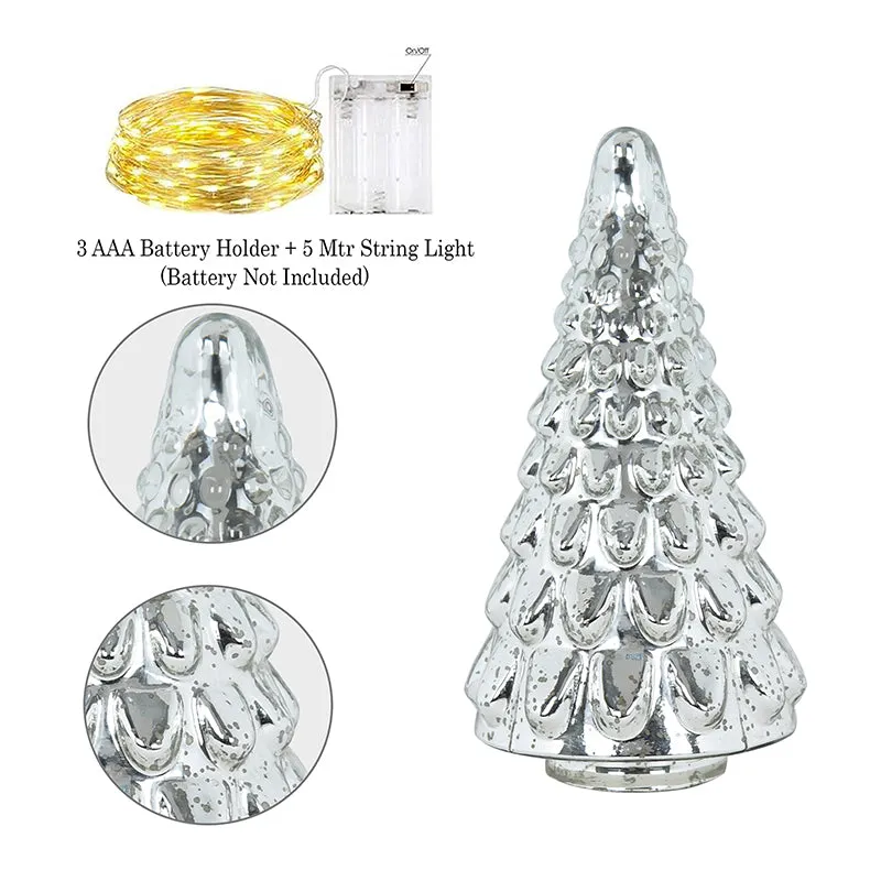 Vibrant Pine Xmas Tree Glass Table Lamp - Silver media 4