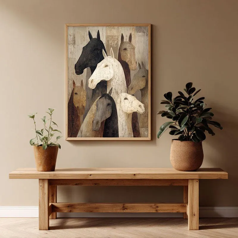Herd of Horses Wall Painting With Brown Frame media 1