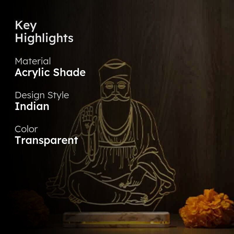 Guru Nanak Ji Acrylic Table Lamp - Transparent media 2