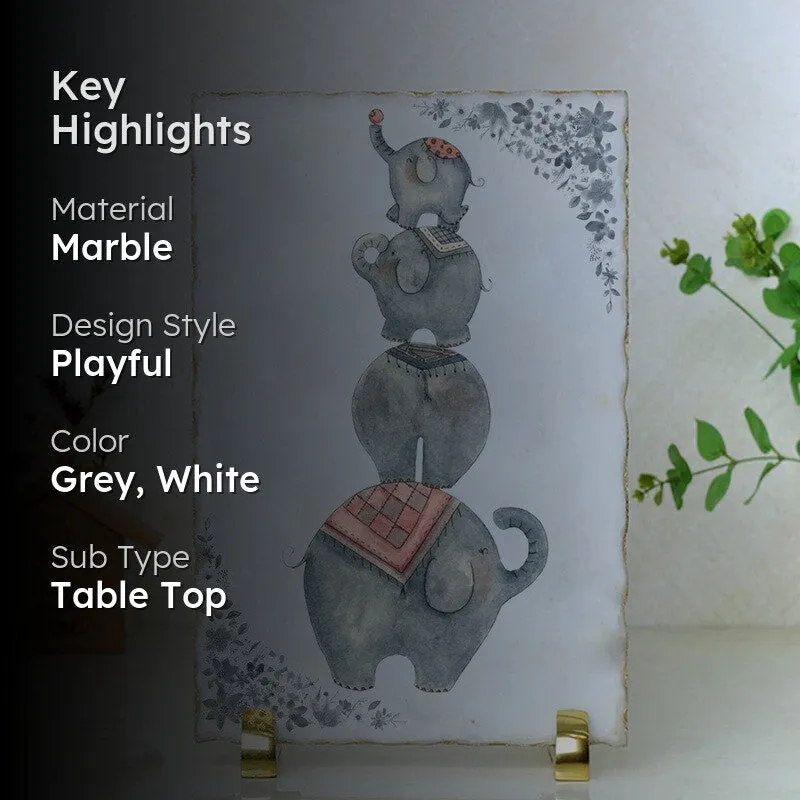 Regal Elephants Marble Showpiece media 2