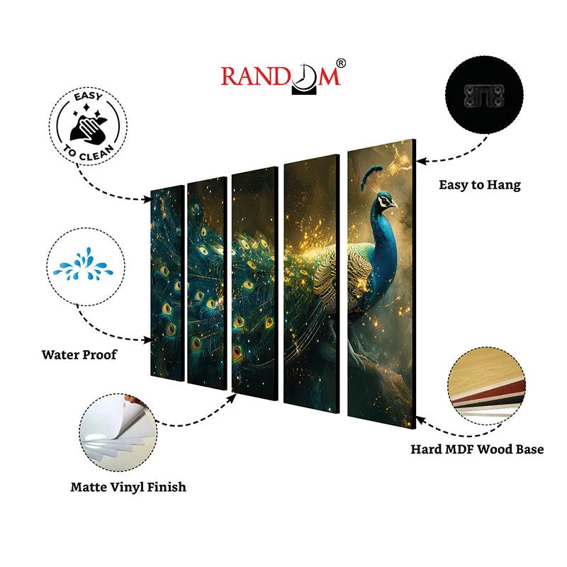 Gilded Peacock Canvas Wall Art - Set Of Five media 7