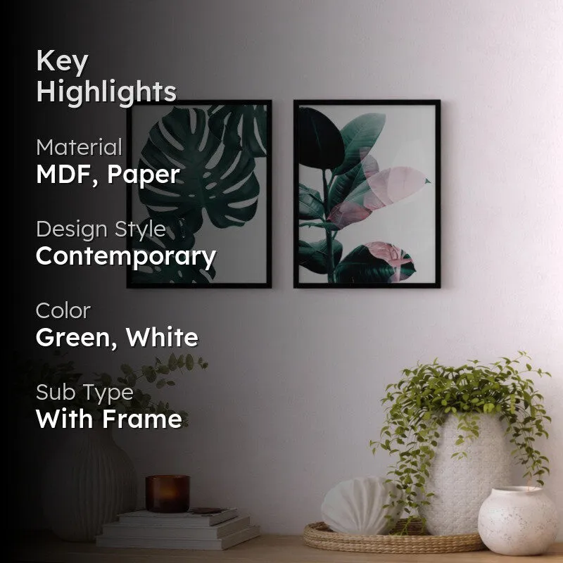 Serene Greens Paper Wall Painting With MDF Frame - Set Of Two media 2
