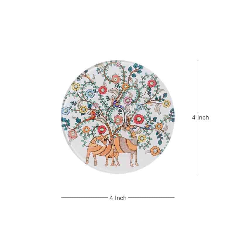 Madhubani Art Inspired Glass Round Coaster - Set Of Four media 4