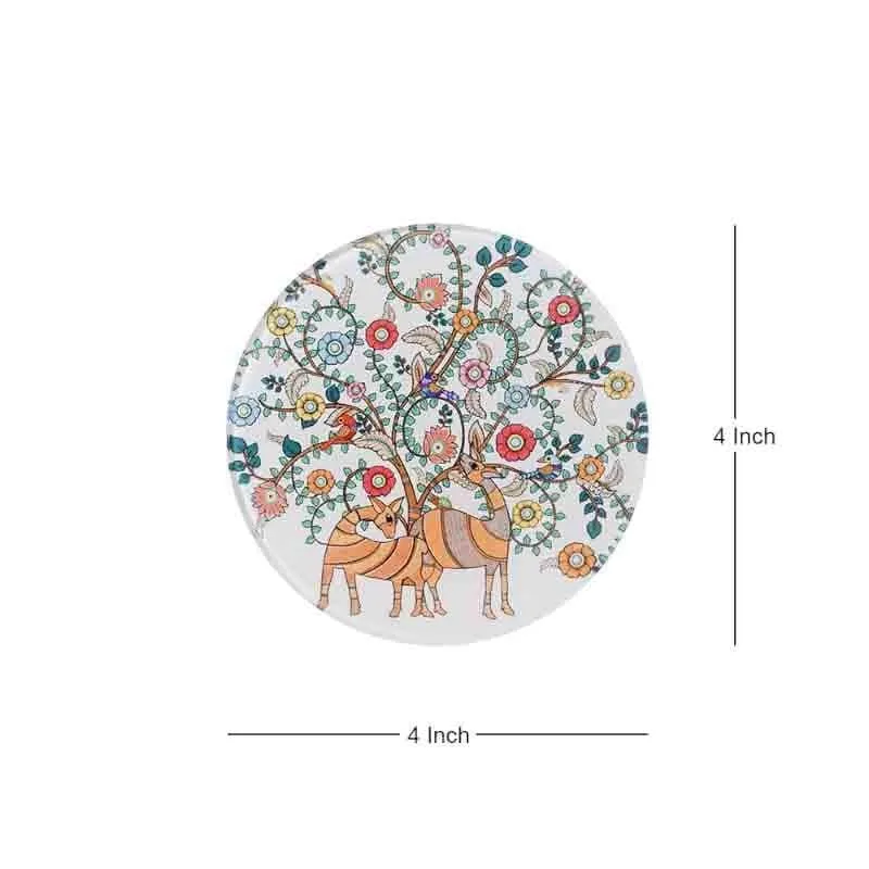 Madhubani Art Inspired Glass Round Coaster - Set Of Four media 4