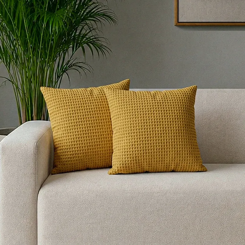 Desert Caravan Solid Cotton Cushion Cover (Yellow) - Set Of Two - 1