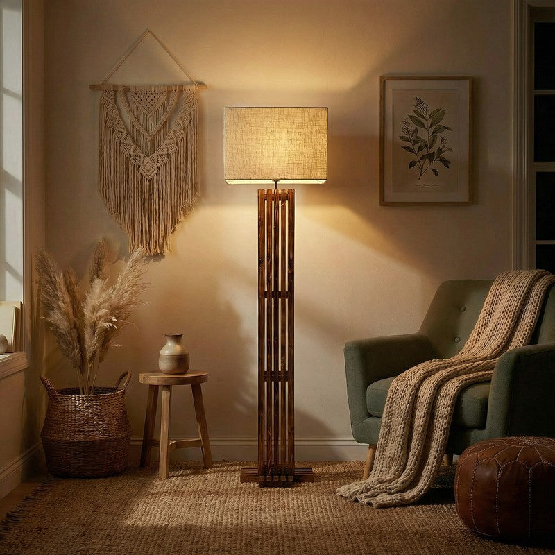 Coronis Wooden Floor Lamp with Fabric Shade media 3