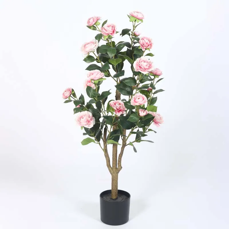 Faux Lush Mini Camellia Plant With Black Plastic Pot - Pink - 3.1 Feet media 4