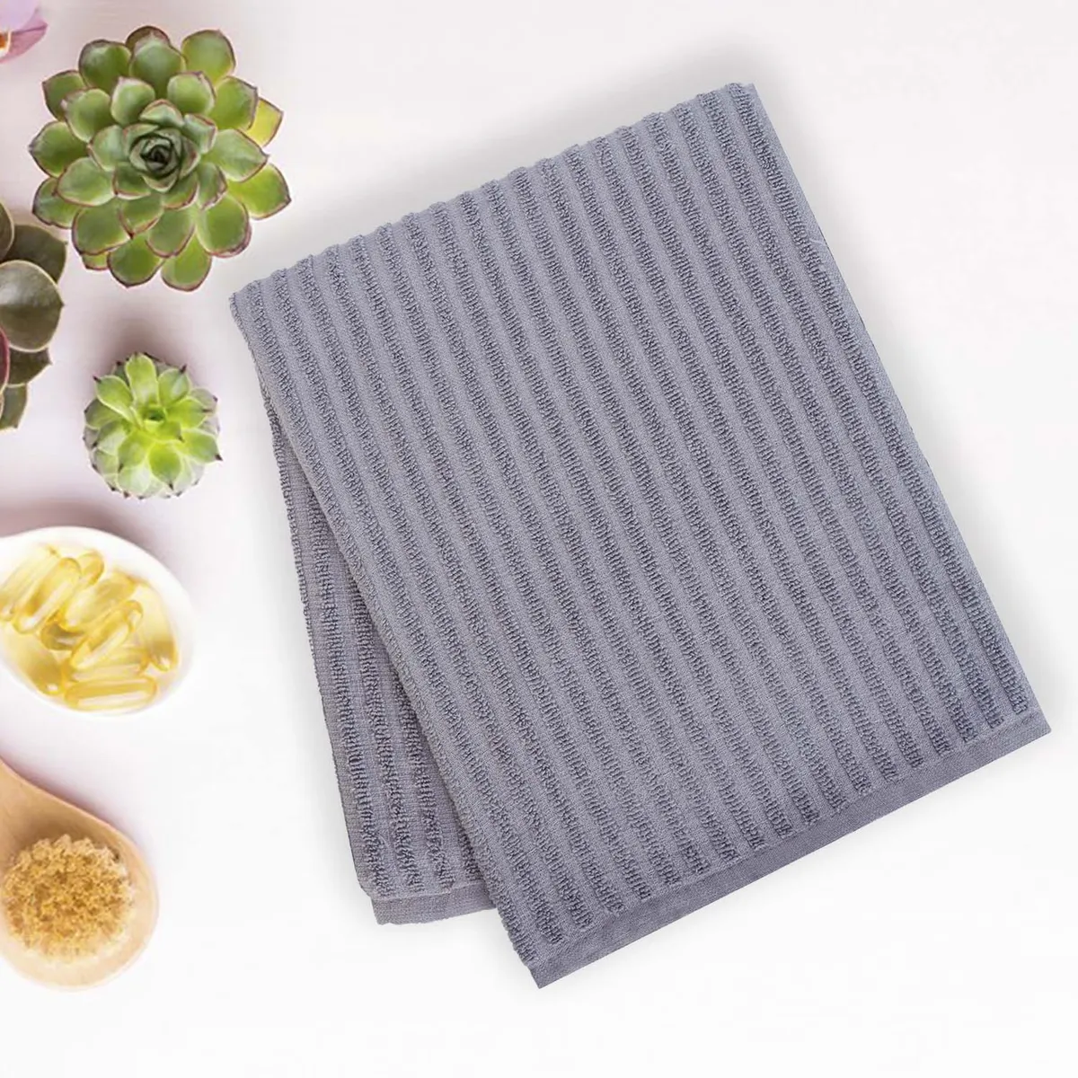 Micro Cotton LuxeDry Striped Bath Towel - Grey media 1
