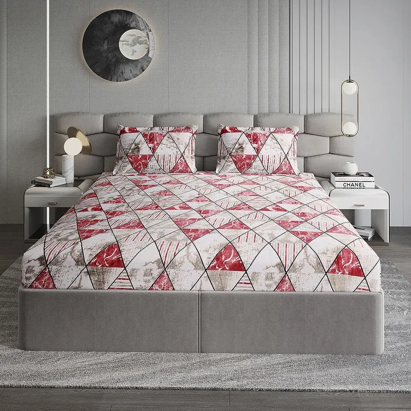 Monte Carlo Urban Triangle Bedsheet (White,Red) - 280 GSM media 1