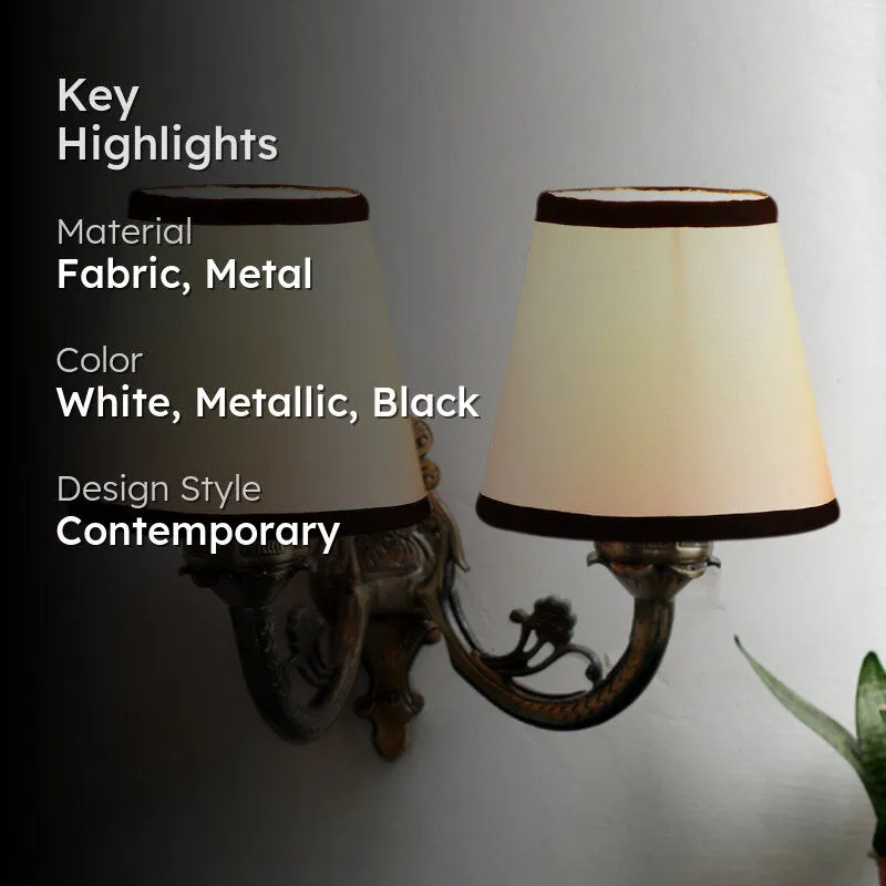 Vintage Conical Duo Fabric & Metal Wall Lamp - White & Black media 2