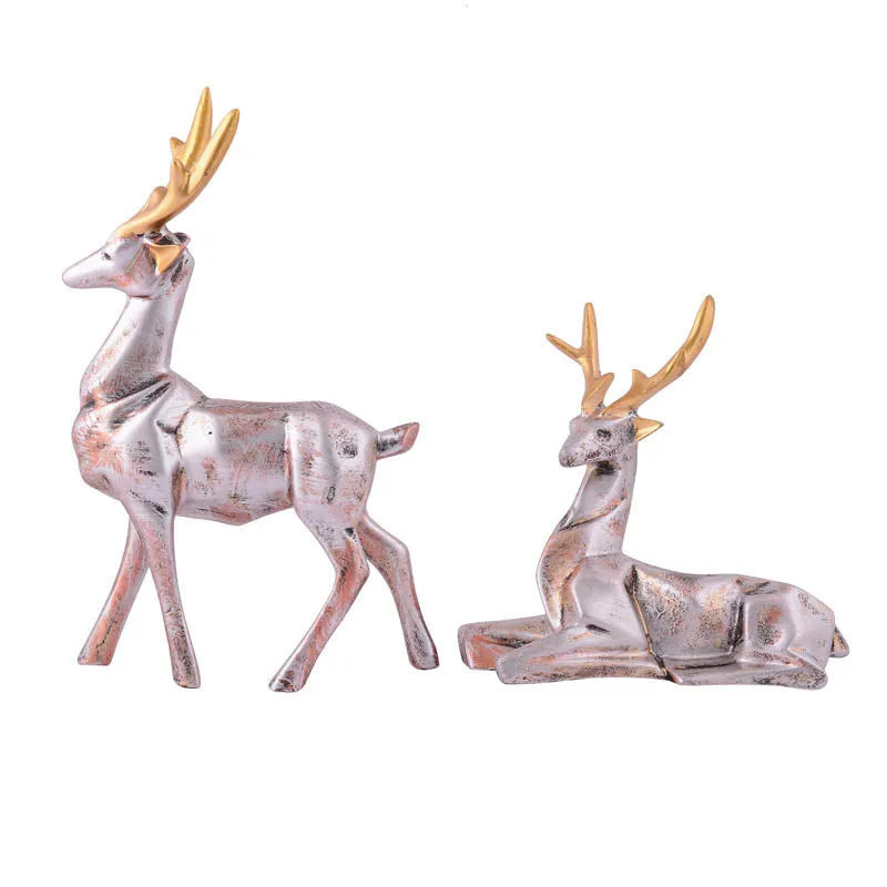 Opulent Stag Painted Polyresin Show Piece (Silver Grey) - Set Of Two media 4
