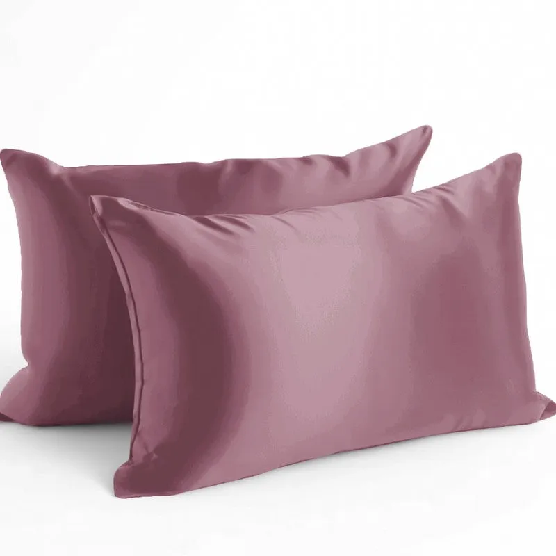 SilkenAura Satin Pillow Cover with a Scrunchy (Purple) - Set Of Two media 3