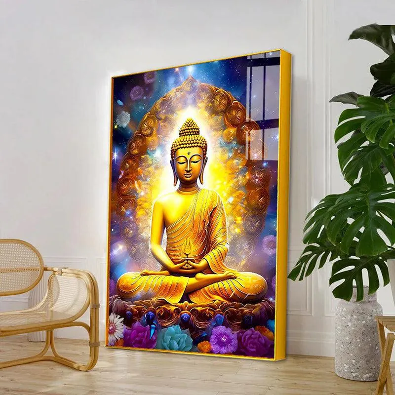 Golden Buddha Spiritual Canvas Wall Art With Frame - Gold media 5