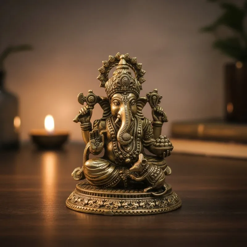 Divine Aura Ganpati Brass Idol media 1