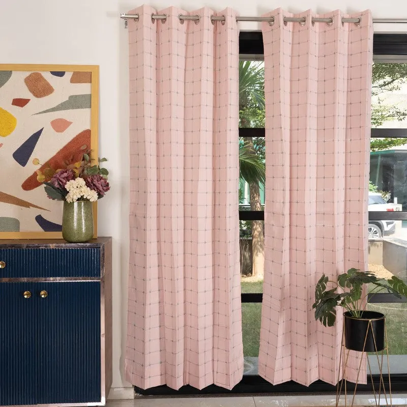 Pixel Checks Cotton Curtain - Light pink media 3