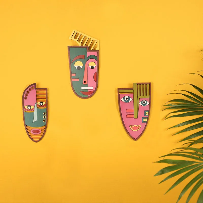 Wadha Mask Wooden Wall Accent - Set of Three media 1