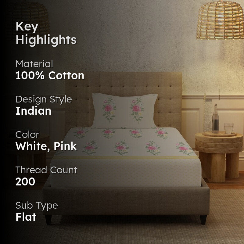 Urban Space Soft Floralux Cotton Bedsheet (Light Pink) - 200 TC media 2