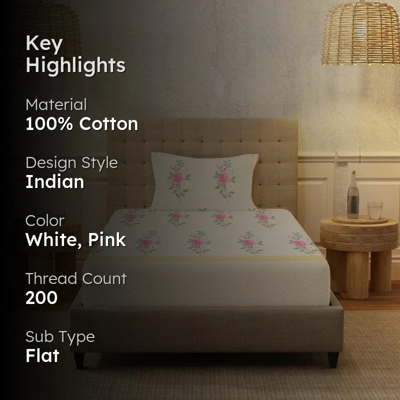 Urban Space Soft Floralux Cotton Bedsheet (Light Pink) - 200 TC - 2
