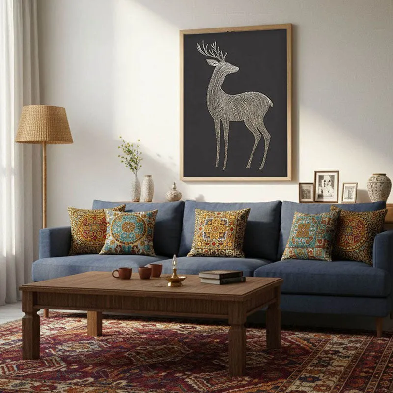 Majestic Deer Illustration Canvas Wall Painting With Brown Frame media 7