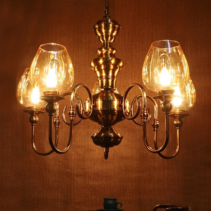 Creslen Luxury Amber Glass Chandelier - Gold media 2