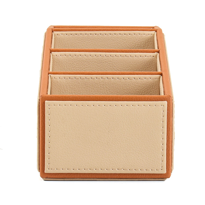Tisca Slant Faux Leather Desk Organizer - Beige media 4