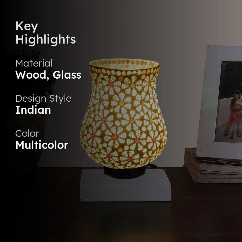 Rayelle Mosaic Glass Table Lamp With Wooden Base - Multicolor media 2