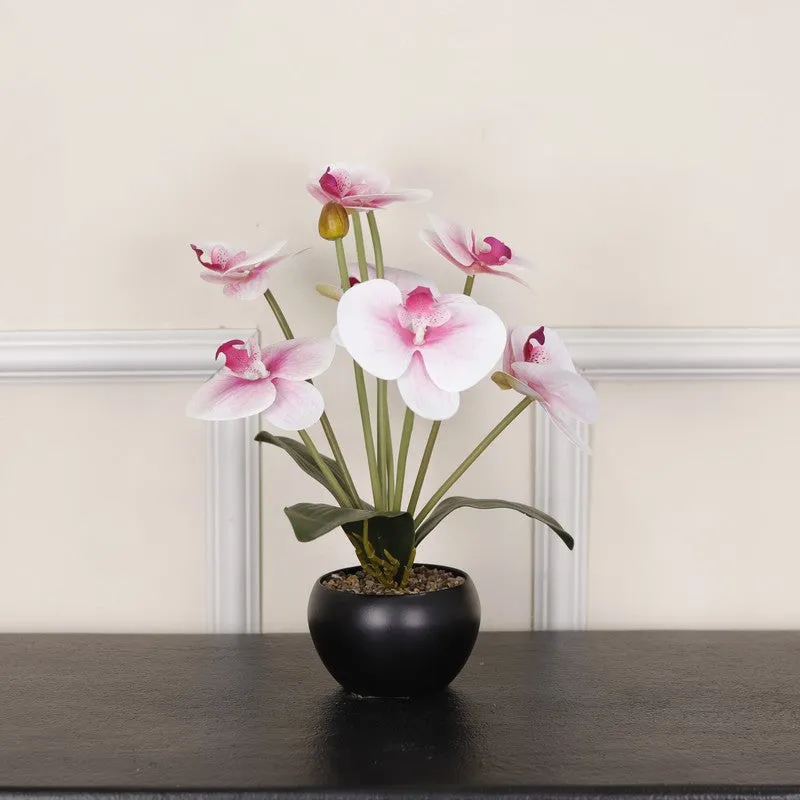 Artificial Orchid Flower Plant With Metal Pot (Light Purple) - 1 Feet media 1