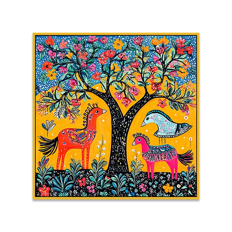 Forest Trance Canvas Wall Painting With Frame - Gold media 5